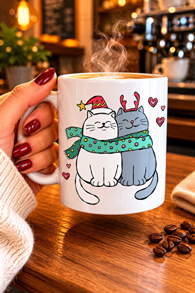 chic crazze Romantic New Year's Cat Porcelain Mug Cute Cat in Love Pattern Co...