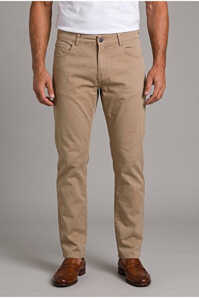 Bisse Beige Cotton Pocketed Chino Cotton Sports Trousers