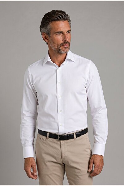 Bisse Beyaz Group Regular Fit Pocketless Long Collar Shirt