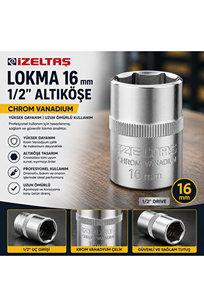 İzeltaş 16 mm 1/2 Altıköşe Lokma Anahtar