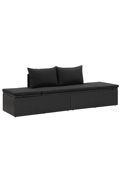vidaxl Șezlong cu perne, negru, poliratan