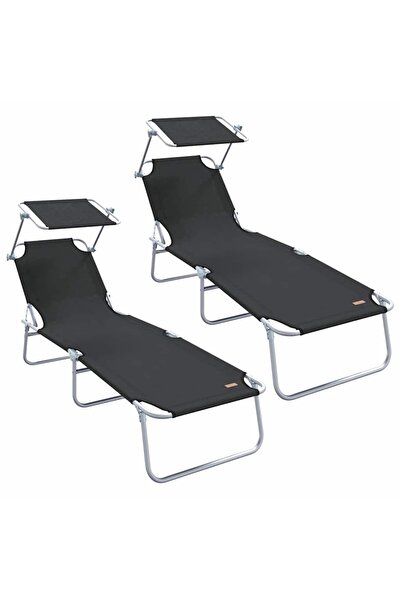 vidaxl Șezlong 2 pcs Negru 58 x 188 x 77cm Poliester