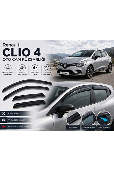 CarEste Renault Clio 4 2013-2020 Uyumlu Piano Black Cam Rüzgarlığı 4 Lü Set