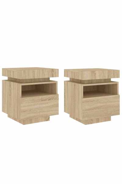 vidaxl Noptiere cu lumini LED, 2 buc., stejar sonoma, 40x39x48,5 cm