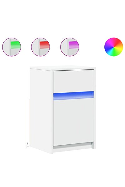 vidaxl Noptieră cu lumini LED, alb, lemn prelucrat