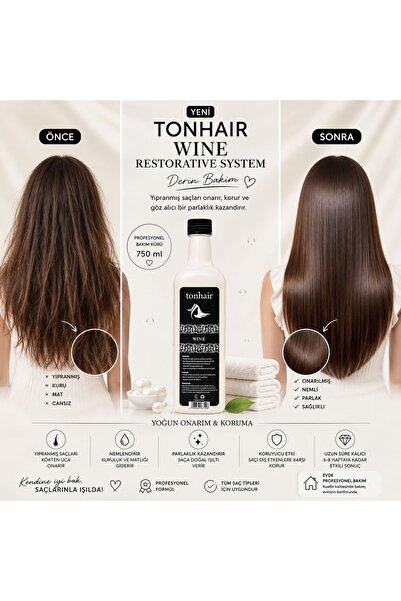 TON HAİR WİNE Restorative System 750 Ml Kuru, Mat, İşlem Görmüş ve Hasarlı Sa...