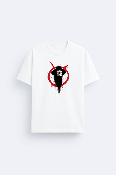 cesita Tricou alb cu imprimeu V for Vendetta, cu guler tip crewneck
