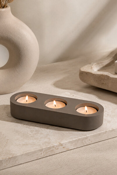 mindsoho Dekoratif Beton Üç Bölmeli Tealight Mumluk