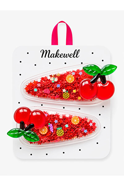 MakeWell مشبك شعر على شكل الكرز للفتيات - مشبك شعر لامع باللون الفاكهي (مجموع...