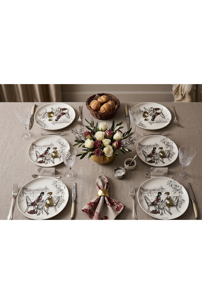maia Porcelain Porselen 6 Kişilik Pasta Tabağı Seti, Sunumluk Set