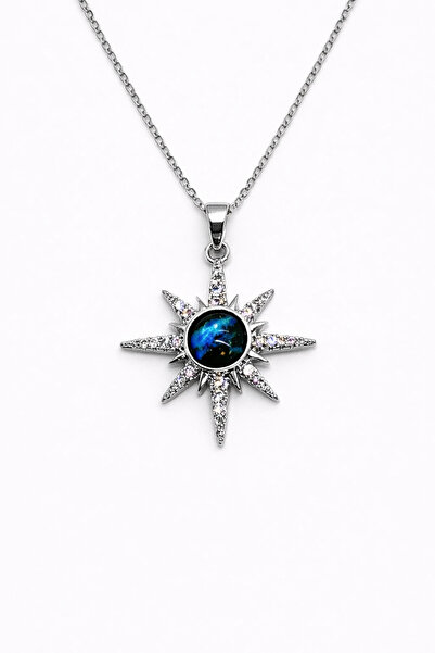 MakeWell Steel Star Necklace – Galaxy Stone Zircon Sparkling Sun Design Women...