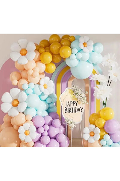 Baloane Vesele Set Arcada Baloane Aniversare Pastel 148 Piese cu Flori Margar...
