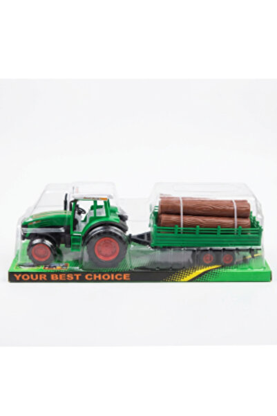 PlayFun Tractor Agricol Verde cu Remorcă și Bușteni Incluși 6511110049413