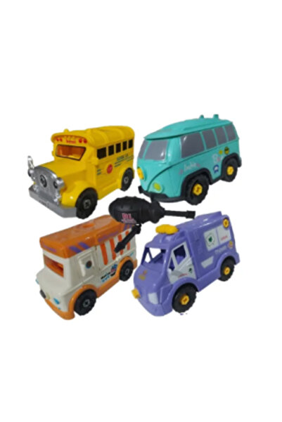 CasaDesteapta.ro Jucărie Kit 4 Mașinuțe Interactive DIY „Take Apart”, Vehicul...