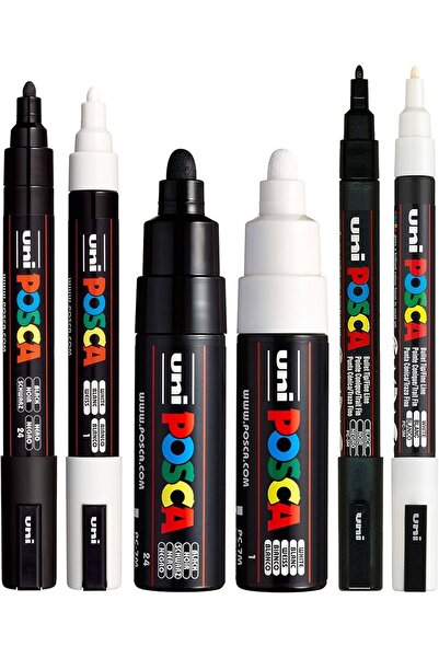 POSCA Black and white pointed tip marker pen from Posca, set of 6 pens (PC-5M...