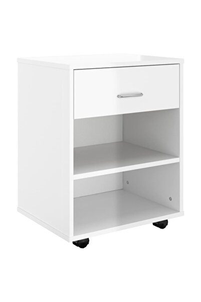 vidaxl Cabinet with wheels, high-gloss white, 46x36x59 cm, chipboard