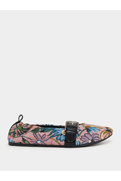 Styli Pink Jacquard Floral Ballerina