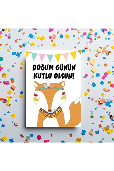 Fatofotofan Tilki Çizimli Doğum Günü Tebrik Kartı