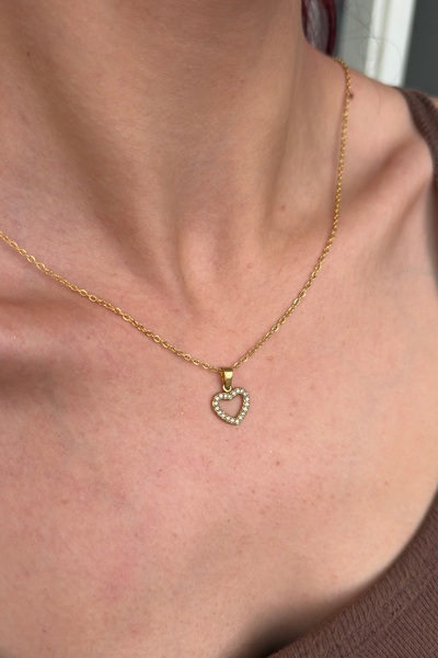 Lavian Accessories Zirkon Taşlı Kalp Çelik Kolye