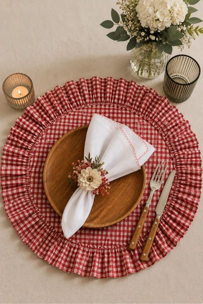 Mirilliahome Set of 6 100% Cotton Gingham American Service Plates with Ruffle...