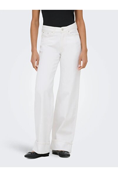 ONLY Дамски бели дънки Onlella Mw Wide Fold Up Dnm White Taı