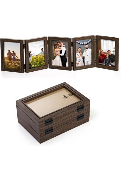 Arabest 5-Folding Wood Photo Frame,4 x 6 Inch,Accordion Picture Frame,Tableto...