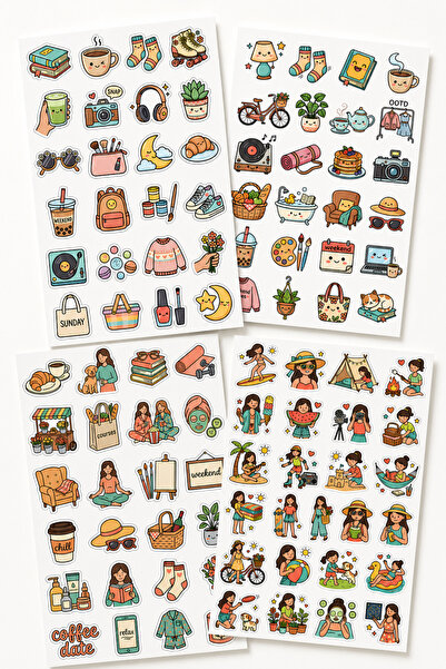 BieneGift Cute Daily Life Sticker Set 4 Sheets, Weekend Vibes Journal, Planne...