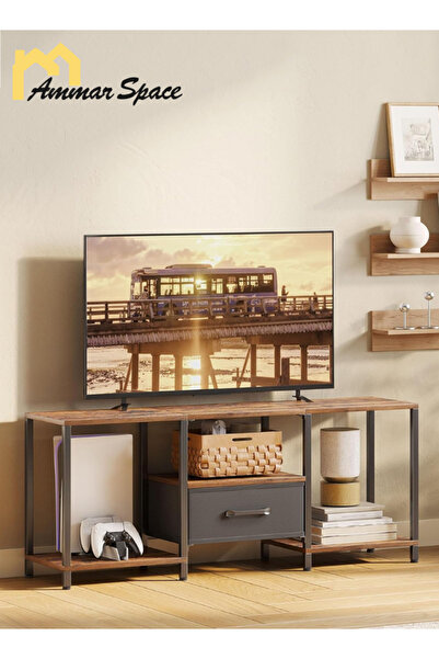 Ammar Space Rustic TV Unit Storage Cabinet Media Console Table Minimalist Des...
