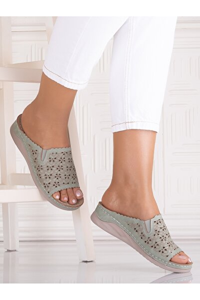 Botinelli Talli Women's Green Slippers Made from Ecological Leather, Size 36