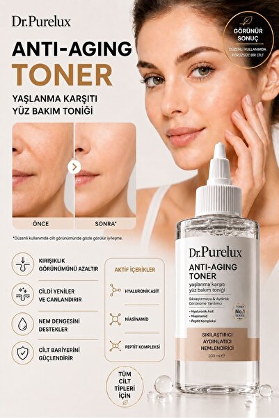 Dr.Purelux Anti Aging Yaşlanma Karşıtı Toner 200 ML | Hyaluronik Asit, Niasin...
