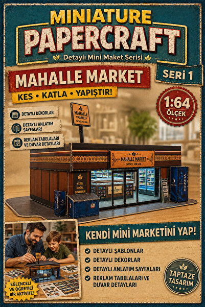 Miniature Papercraft Mahalle Market Papercraft Maketi – 1:64 Diorama Seti