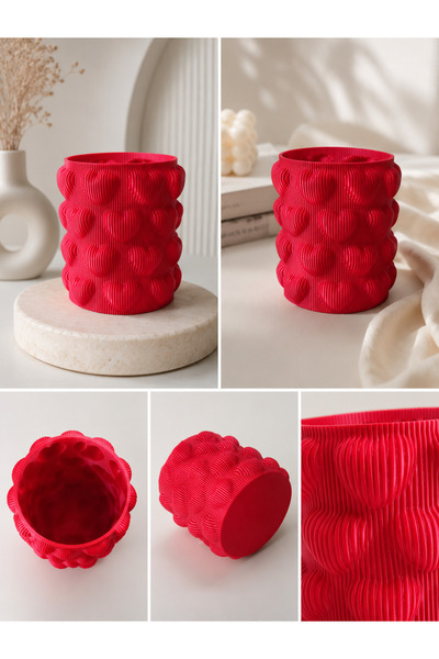 Alvera3D Red Heart Textured Decorative 3D Design Vase