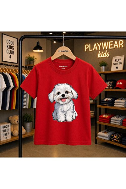 playwear Tricou unisex pentru copii, 100% din bumbac, cu imprimeu câine ornam...