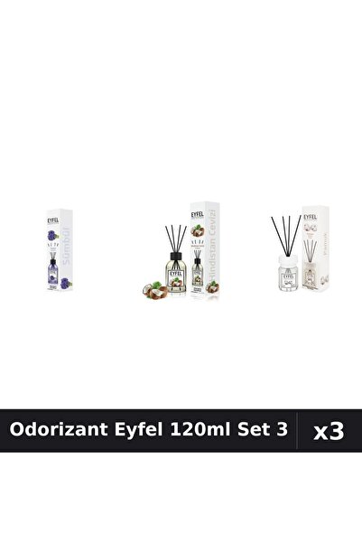 Eyfel Set 3 Odorizante Camera cu Betisoare 120ml - Zambile, Nuca Cocos, Bumbac