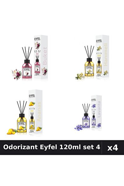 Eyfel Set 4 Odorizante Camera cu Betisoare 120ml - Bouquet, Lavanda, Ananas, ...