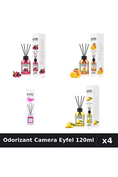 Eyfel Set 4 Odorizant Camera cu Betisoare 120ml - Fructe Pădure, Mango, Anana...