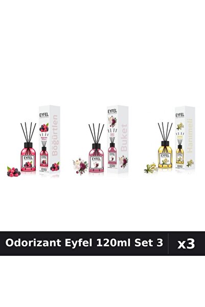 Eyfel Set 3 Odorizante Camera cu Betisoare 120ml - Fructe de Pădure, Bouquet,...