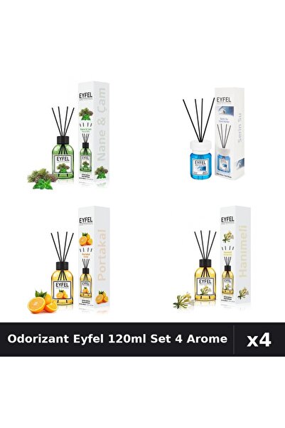 Eyfel Set 4 Odorizante Camera cu Betisoare 120ml - Pin Menta, Cool Water, Por...