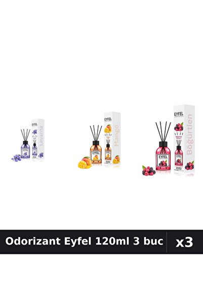 Eyfel Set 3 Odorizant Camera cu Betisoare 120ml - Lavanda, Mango, Fructe Padure