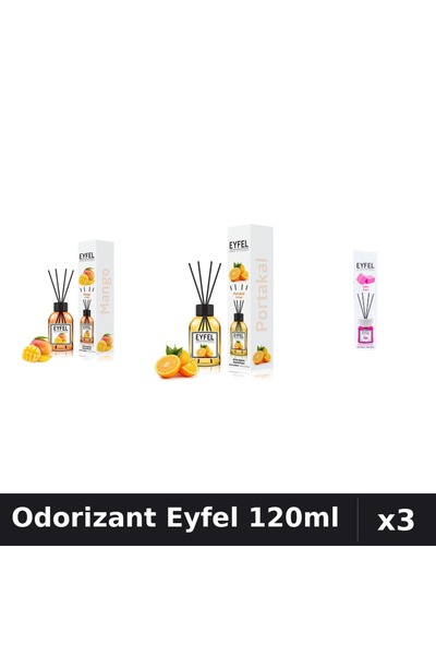 Eyfel Set 3 Odorizante Camera cu Betisoare 120ml - Mango, Portocala, Bubble Gum
