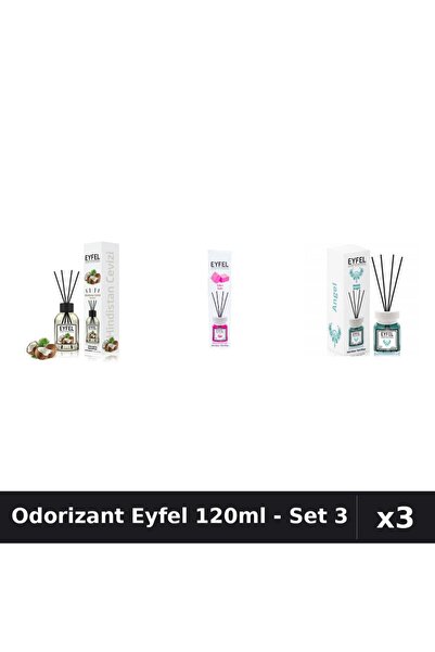 Eyfel Set 3 Odorizante Camera cu Betisoare 120ml - Angel, Bubble Gum, Nucă de...