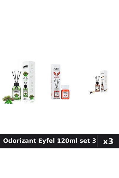 Eyfel Set 3 Odorizante Camera cu Betisoare 120ml - Pin Mentă, Red Dragon, Van...