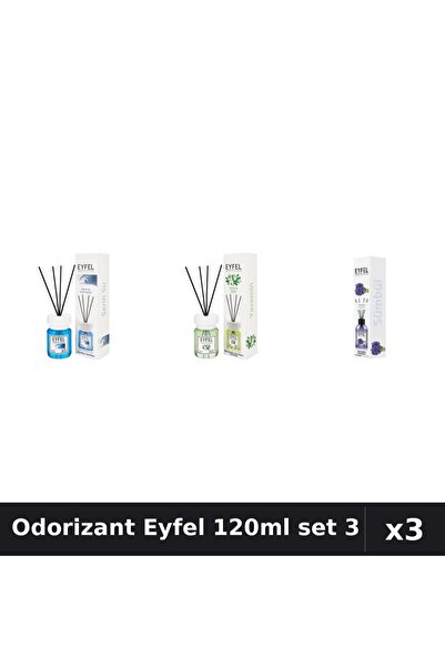 Eyfel Set 3 Odorizante Camera cu Betisoare 120ml - Cool Water, Iasomie, Zambile