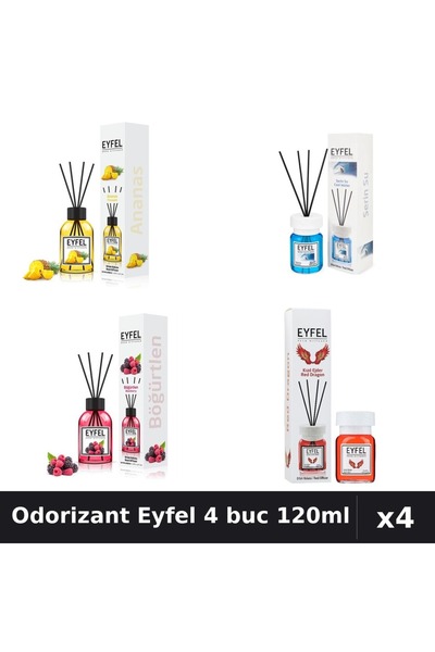 Eyfel Set 4 Odorizant Camera cu Betisoare 120ml - Ananas, Cool Water, Fructe ...