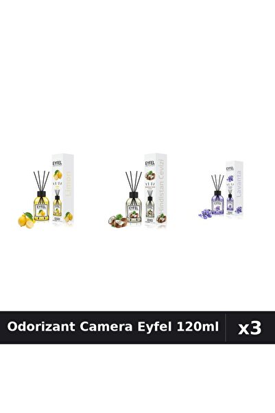 Eyfel Set 3 Odorizante Camera cu Betisoare 120ml - Lamaie, Lavanda, Nuca De C...