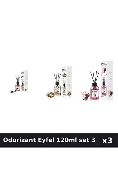 Eyfel Set 3 Odorizant Camera cu Betisoare 120ml - Vanilie, Nuca de Cocos, Bou...