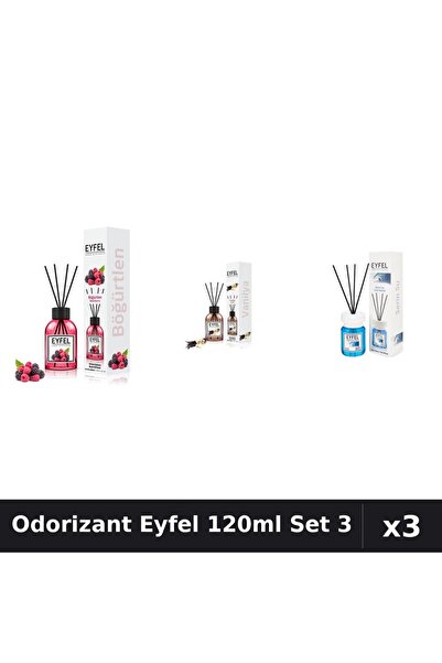 Eyfel Set 3 Odorizante Camera cu Betisoare 120ml - Fructe Pădure, Vanilie, Co...