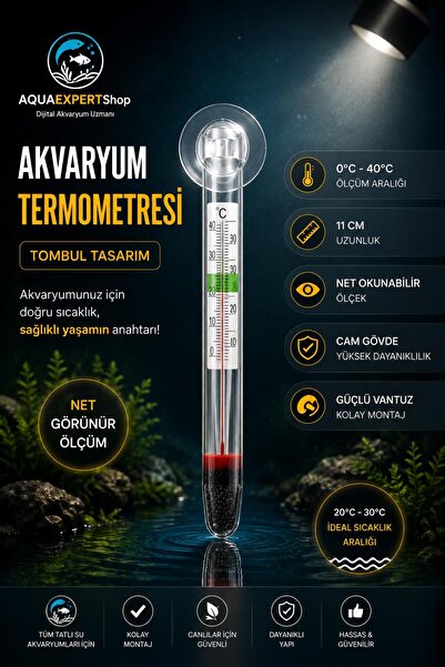 Aqua Expert Akvaryum Tombul Termometre - Cam Termometre - Hassas Ölçüm - 0/40...