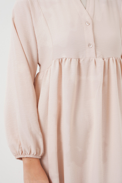 Generic Brand Women's Shirt Collar, Gathered Waist, Long Sleeve, Cream Color,...