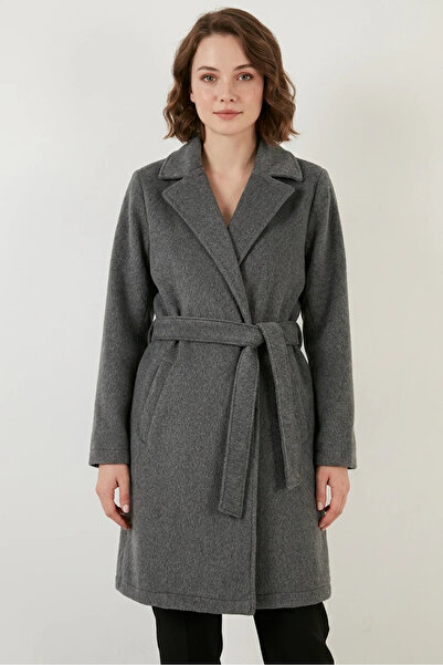buğrahayalin Women's Classic Collar Belted Cotton Anthracite Coat